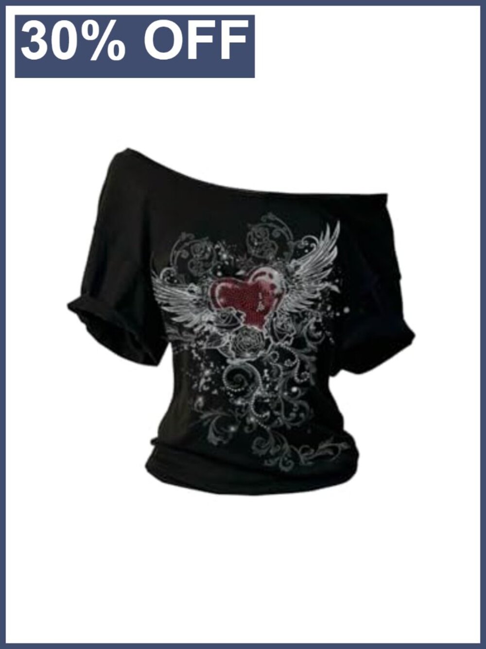 Goth Off Shoulder Graphic Tee Y2K Top